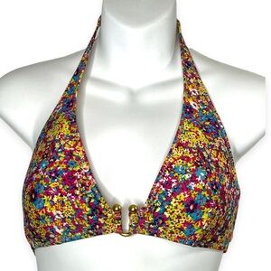 ABS Allen Schwartz Triangle String Bikini Top Floral Matte Gold Detail‎